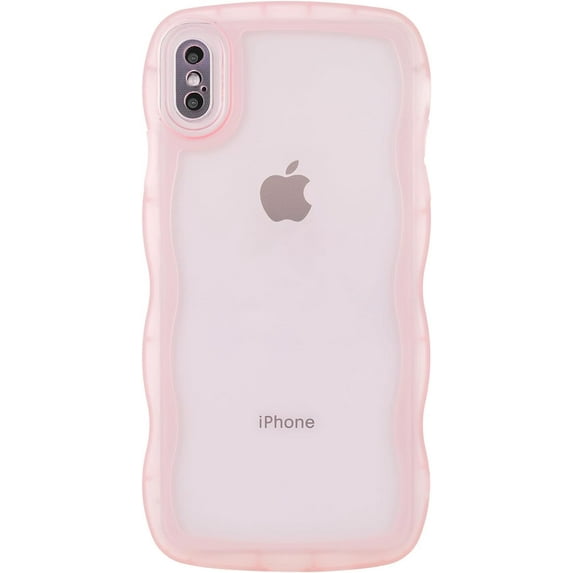 Compatible with iPhone X/Xs Case 5.8", Cute Curly Wave Frame Shape Soft TPU Shockproof Protective Phone Cover for Women Girls, Pink