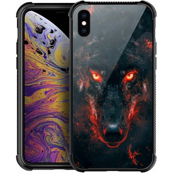 Compatible with iPhone XR Case, Black Red Eyes Wolf for Men Woman, Anti-Scratch Soft TPU Shockproof Unique Protective Cover Pattern Design