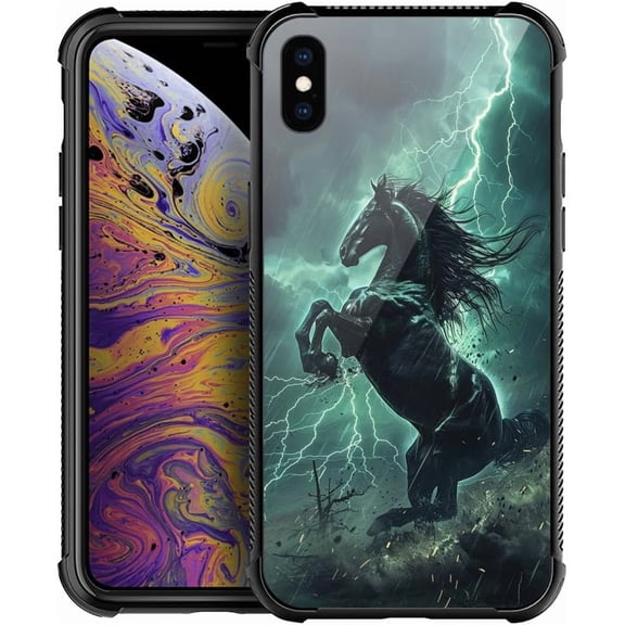 Compatible with iPhone XR Case, Running Black Horse Lightning for Men Woman, Anti-Scratch Soft TPU Shockproof Unique Protective Cover Pattern Design