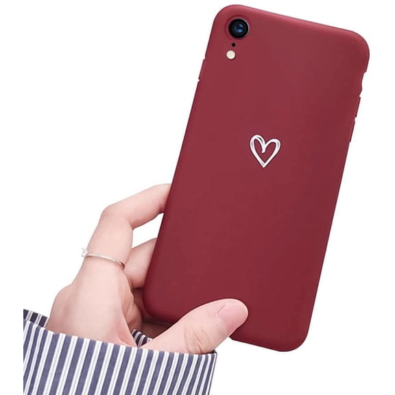 Compatible with iPhone XR Case for Soft Liquid Silicone Heart Pattern Slim Protective Shockproof Case for Women Girls for iPhone XR-Red Wine