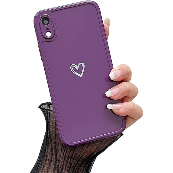 Compatible with iPhone XR Case for Women Girls, Cute Love Heart Pattern Soft Slim TPU Protective Bumper Phone Case for iPhone XR 6.1" -Deep Purple