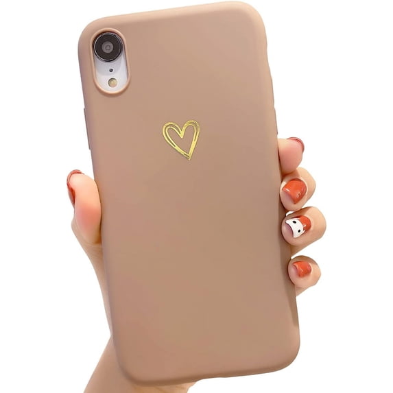 Compatible with iPhone XR Case for Women Girls, Soft Flexible Durable Cute Heart Pattern Slim Thin TPU Shockproof Case for iPhone XR -Brown