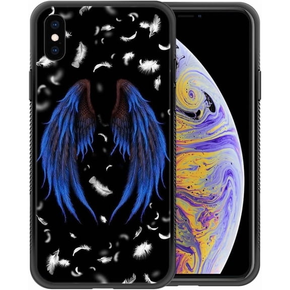 Compatible with iPhone Xs Case,Pattern Design Hard PC Back Cover Non-Slip Soft TPU Protective Case for iPhone Xs for Women 5.8inch-Angel Wings