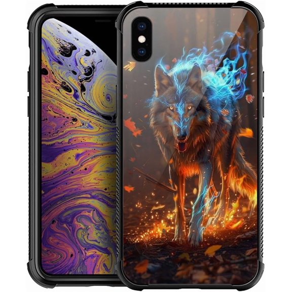 Compatible with iPhone Xs Case, The Wolf was on Fire Case for Men Woman, Anti-Scratch Soft TPU Shockproof Unique Protective Cover Pattern Design