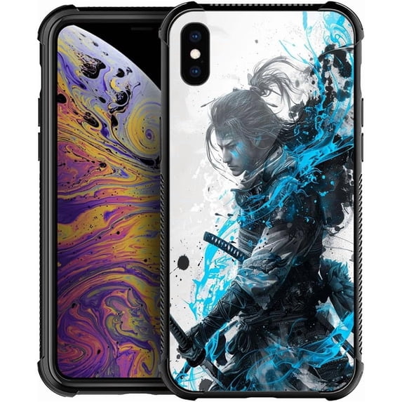 Compatible with iPhone Xs Max Case, Blue Ink Warrior Case for Men Woman, Anti-Scratch Soft TPU Shockproof Unique Protective Cover Pattern Design
