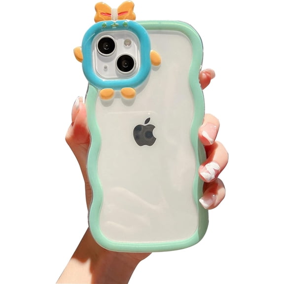 Compatible with iPhone Xs Max Case, Cute Little Monsters Lens Curly Wave Transparent Soft Silicone Shockproof Bumper Case for iPhone Xs Max, Blue