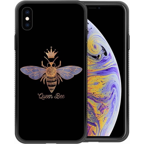 Compatible with iPhone Xs Max Case,Pattern Design Hard PC Back Cover Non-Slip Soft TPU Protective Case for iPhone Xs Max for Women 6.5inch-Queen Bee