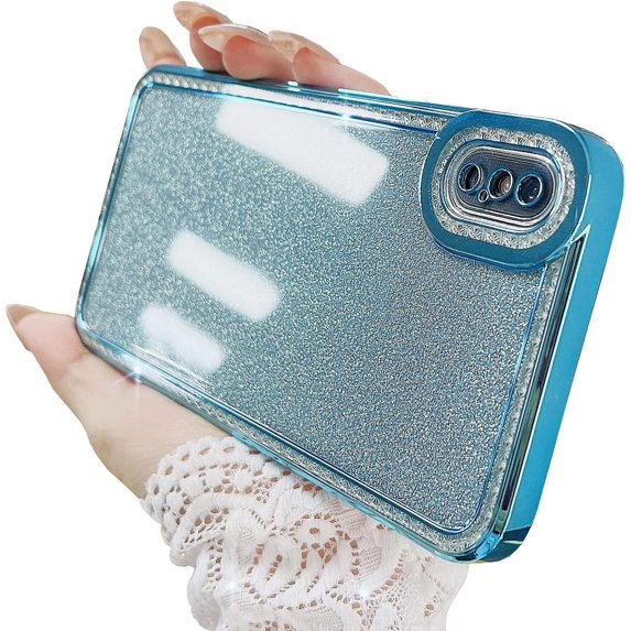 Compatible with iPhone Xs Max Phone Case Cover Glitter Bling Cute Flexible Sparkly Clear XS Max Case Shockproof for Women Girl 6.5'' Blue