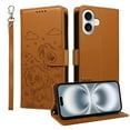 thumbnail image 1 of Compatible with iphone 16 Case Wrist Strap Dog Embossed Pocket Leather Card Slot Holders, 1 of 5