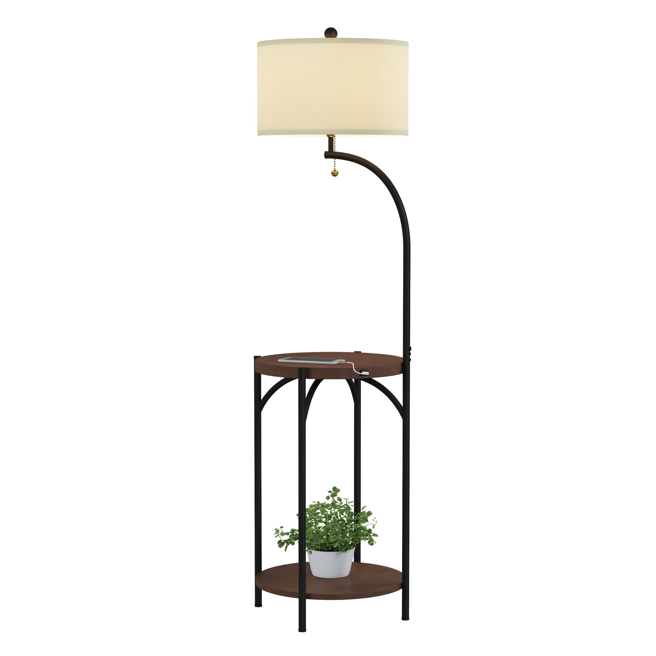 Lavish Home 58-inch Adjustable Floor Lamp with USB Charging Side Table, LED Bulb, and Shade
