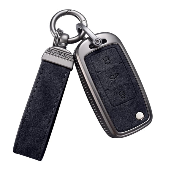 Compatible withVW Volkswagen Key Fob Cover with Keychain Leather Key Protector Compatible with VW Jetta Beetle Tiguan Passat Polo Golf GTI/R/MK6 5 Santan Sharan Bora Touran Eos Skoda Octavia A5 Fabia