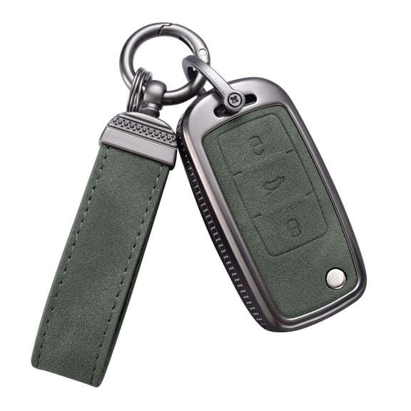 Compatible withVW Volkswagen Key Fob Cover with Keychain Leather Key Protector Compatible with VW Jetta Beetle Tiguan Passat Polo Golf GTI/R/MK6 5 Santan Sharan Bora Touran Eos Skoda Octavia A5 Fabia