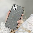 thumbnail image 1 of Compatible withiPhone 15 Bling Case, Glitter Diamond Sequins Case Small Credit Card Cash Holder Wallet Case with Shiny Crossbody Chain Hard PC Back Protective Girly Stand Case Black, 1 of 9