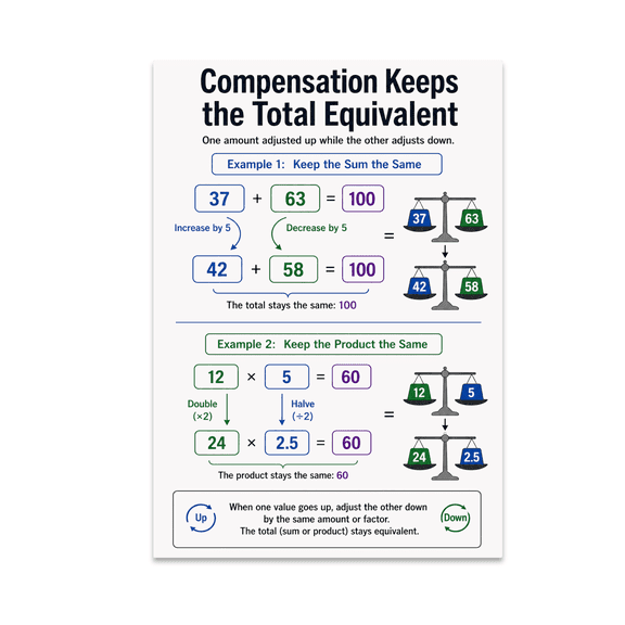 Compensation Keeps the Total Equivalent Educational Reference - Math Learners - 13x19 Poster Print
