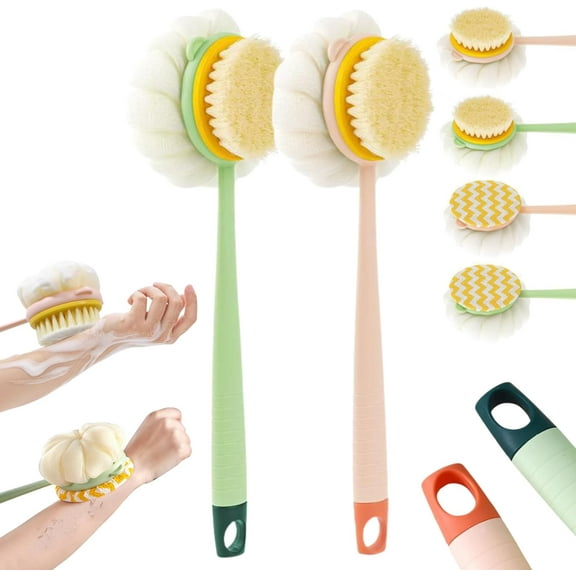 Competeend 2-in-1 Bath Scrubber & Back Brush, Competeend Back Scrubber for Shower, Loofah on a Stick, Loofah with Handle Double-Sided Deep Cleaning, Wet or Dry (Mix - B)
