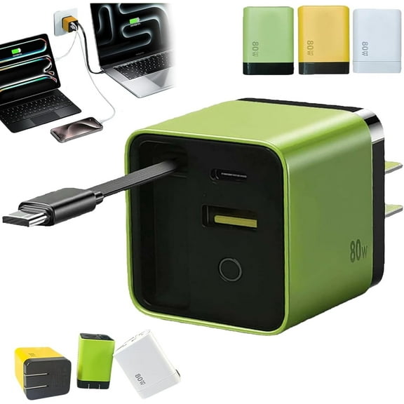 Competeend 3 in 1 Charger Retractable 80w Max Fast, Competence 3-in-1 Charger, 80W MAX Fast Charging Module with Type-C Cable and 2 USB Ports