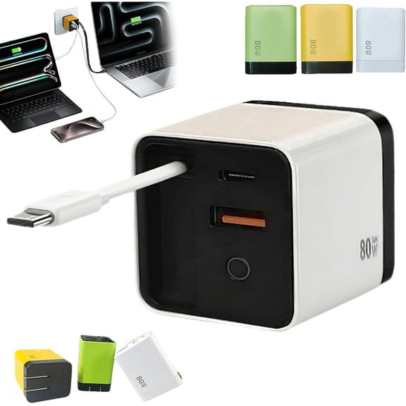 Competeend 3 in 1 Charger Retractable 80w Max Fast, Competence 3-in-1 Charger, 80W MAX Fast Charging Module with Type-C Cable and 2 USB Ports