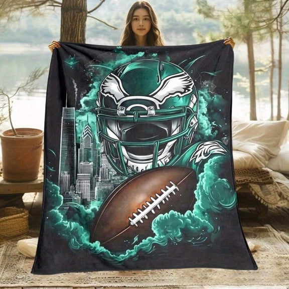 Competition Eagle Philly Theme Wool Blanket, Blue Baseball-Inspired Design, Super Soft Digital Printing Flannel Throw Blanket for Sofa, Bed and Bedroom