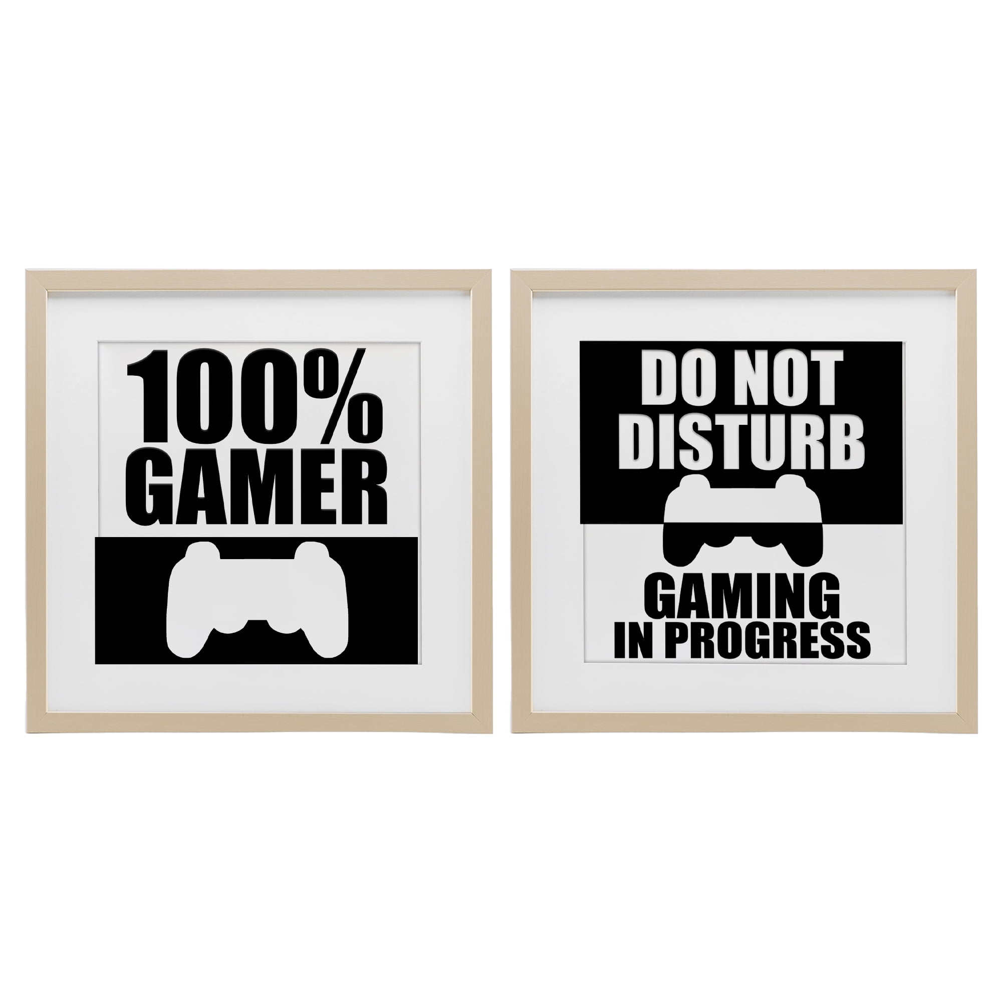 Competitive Gamer Black & White 2 Piece Birch Framed Print Under Glass Set, design by Kim Allen