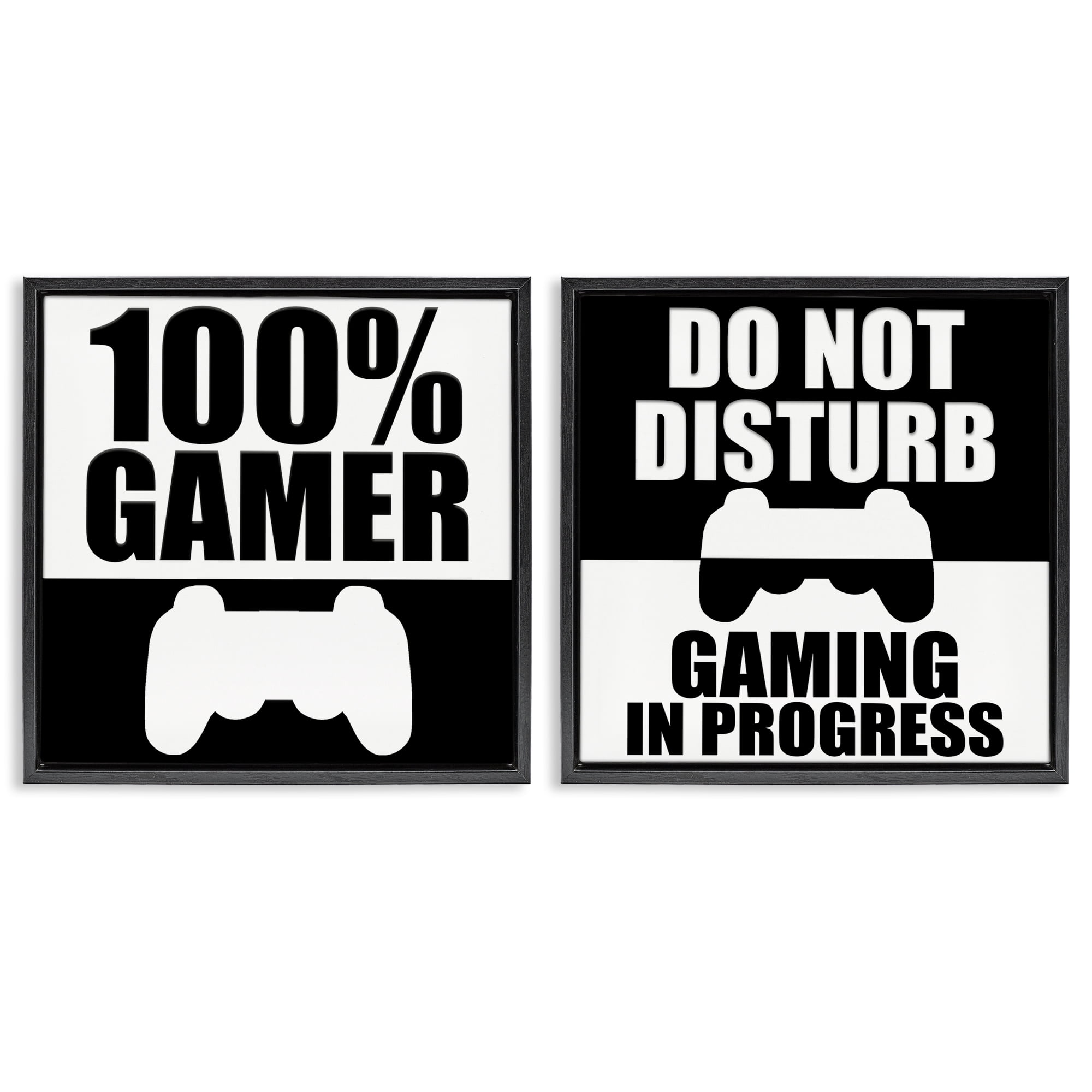 Competitive Gamer Black & White 2 Piece Black Framed Floater Canvas Set, design by Kim Allen