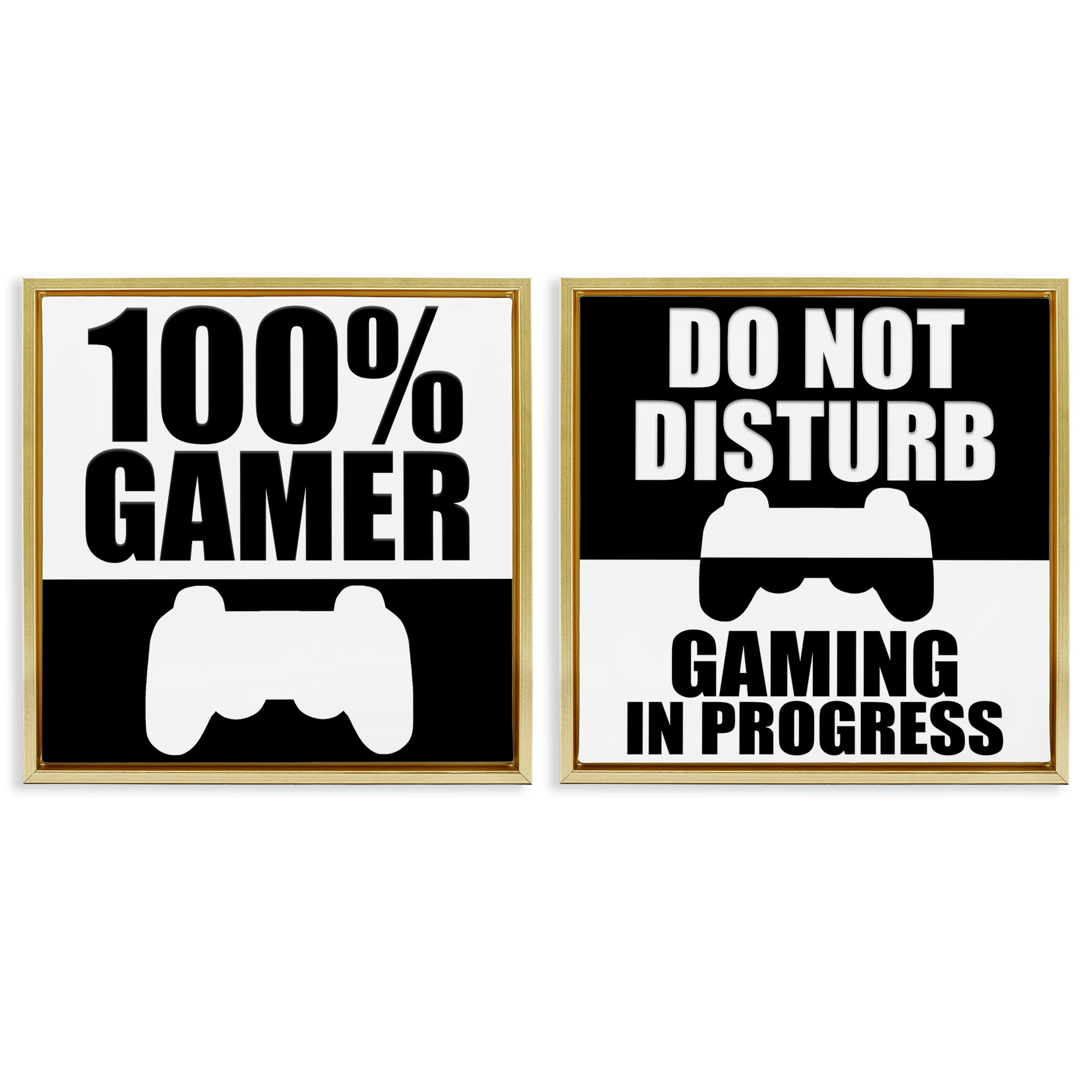 Competitive Gamer Black & White 2 Piece Gold Framed Floater Canvas Set, design by Kim Allen