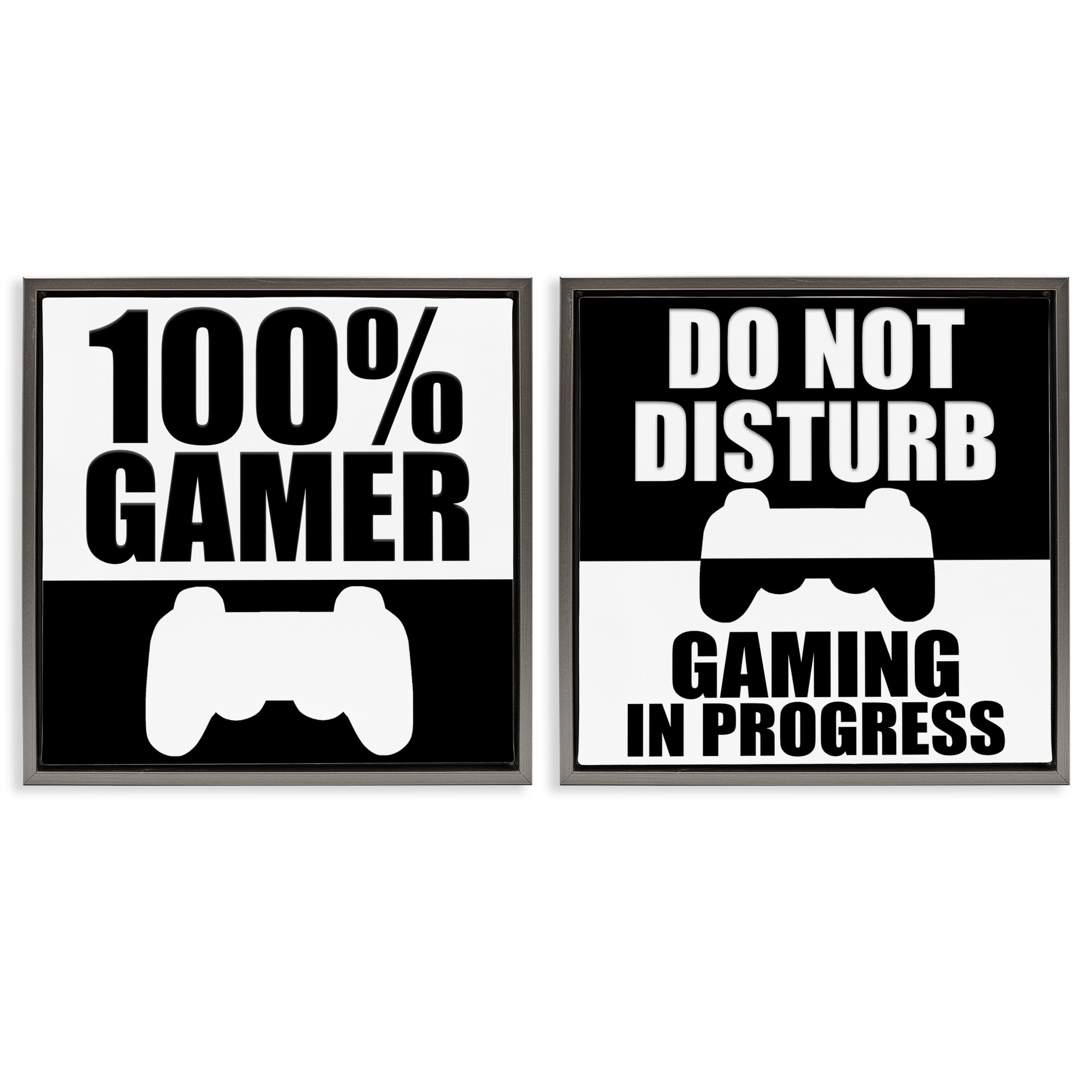 Competitive Gamer Black & White 2 Piece Gray Framed Floater Canvas Set, design by Kim Allen