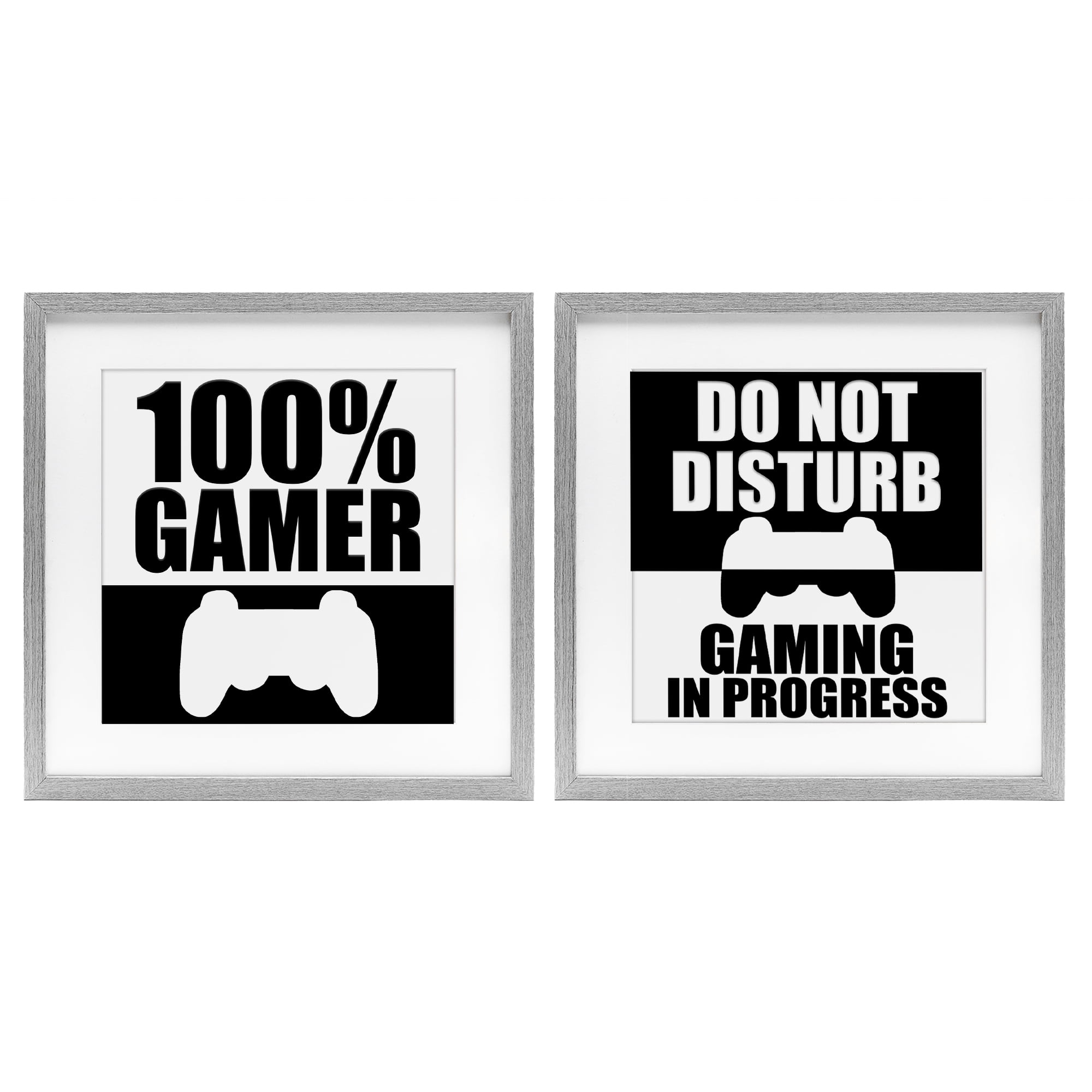 Competitive Gamer Black & White 2 Piece Gray Framed Print Under Glass Set, design by Kim Allen