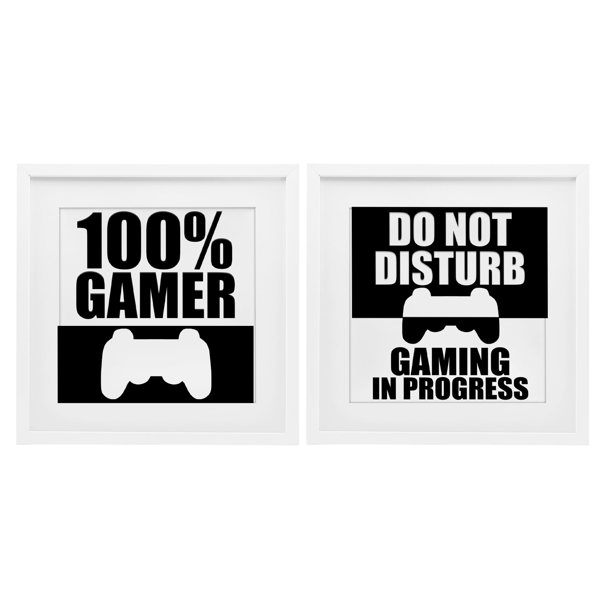 Competitive Gamer Black & White 2 Piece White Framed Print Under Glass Set, design by Kim Allen