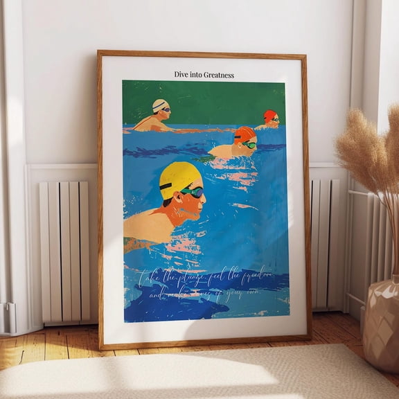 Competitive Swimmer Abstract Print - Swimming Wall Decor For Athletes Training Space - Sports Themed Room Decor Wall Art, Modern Wall Decor, 16x24 UNFRAMED