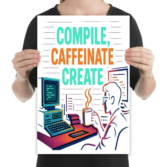 Compile Caffeinate Create Wall Art - Programmer Decor - 13x19 Poster Print