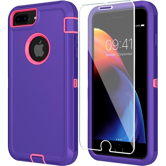 Compitable with iPhone 8 Plus Case,iPhone 7 Plus Heavy Duty Protection Phone Case for iPhone 8 Plus & 7 Plus (Purple Rosered, iPhone 8/7 Plus)