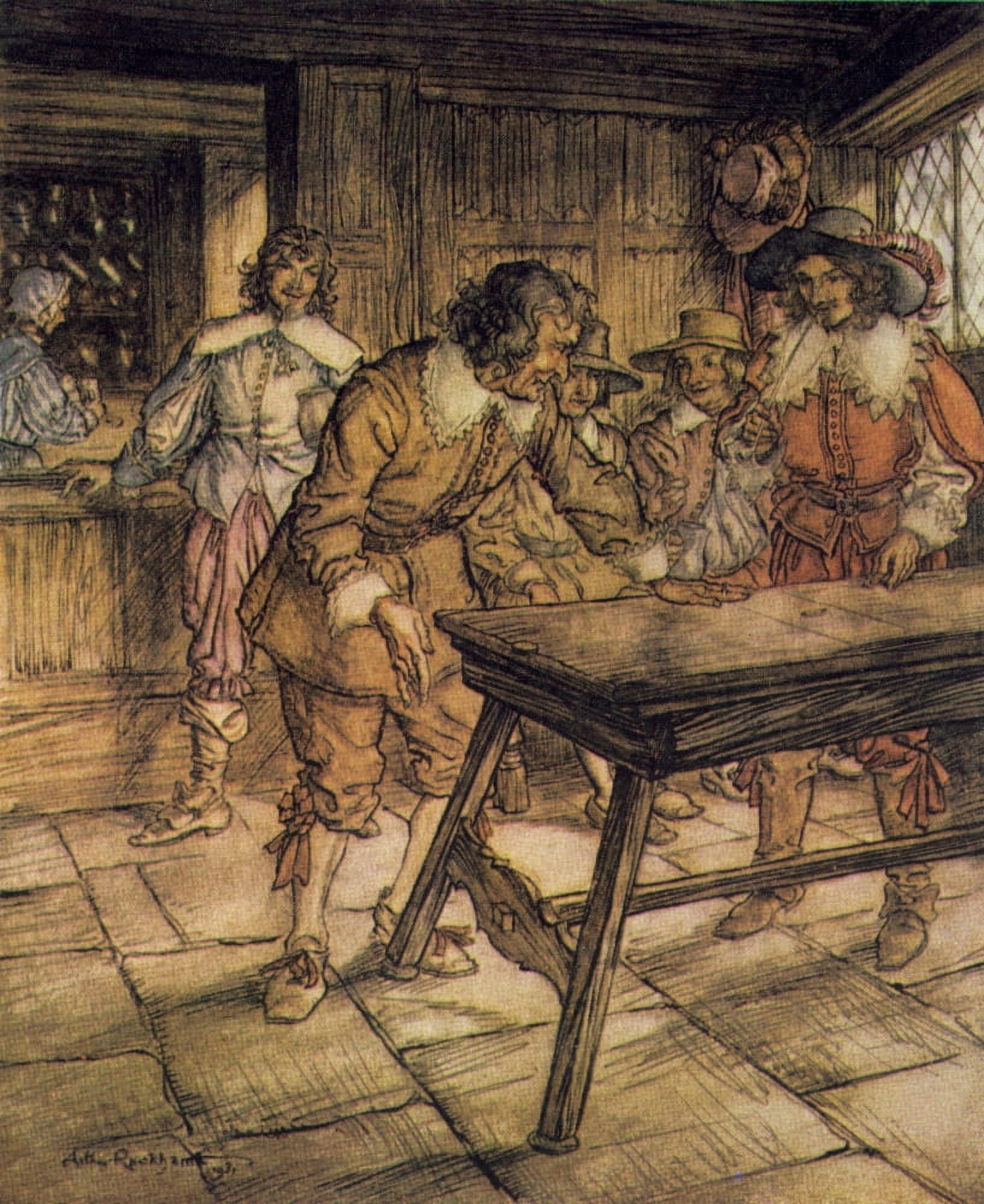 Compleat Angler 1931 Playing shovel-board Canvas Art - A Rackham (18 x 24)