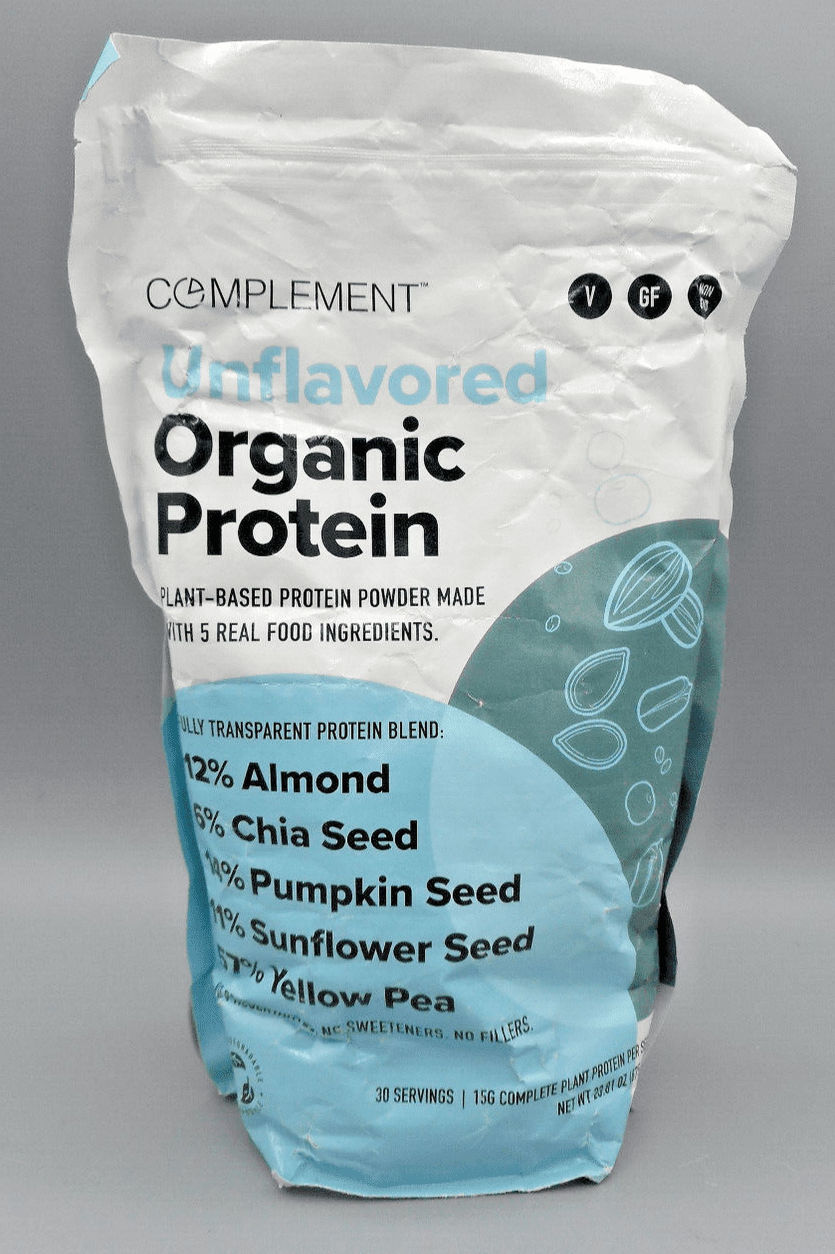 Complement Organic Unflavored Vegan Protein Powder (30 Servings) 15g Plant Based Protein