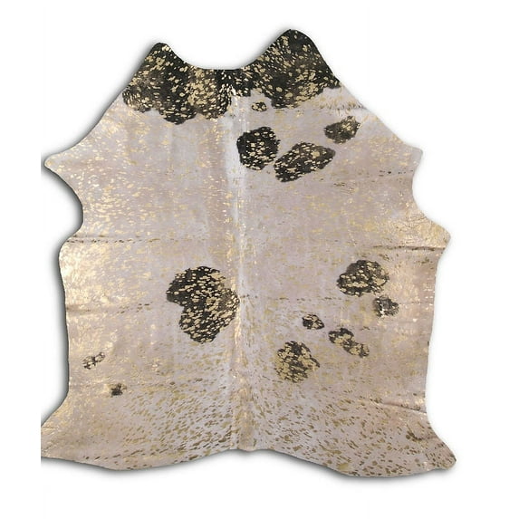 Complement cowhide rugs for sale GOLD METALLIC ON BLACK AND WHITE rug