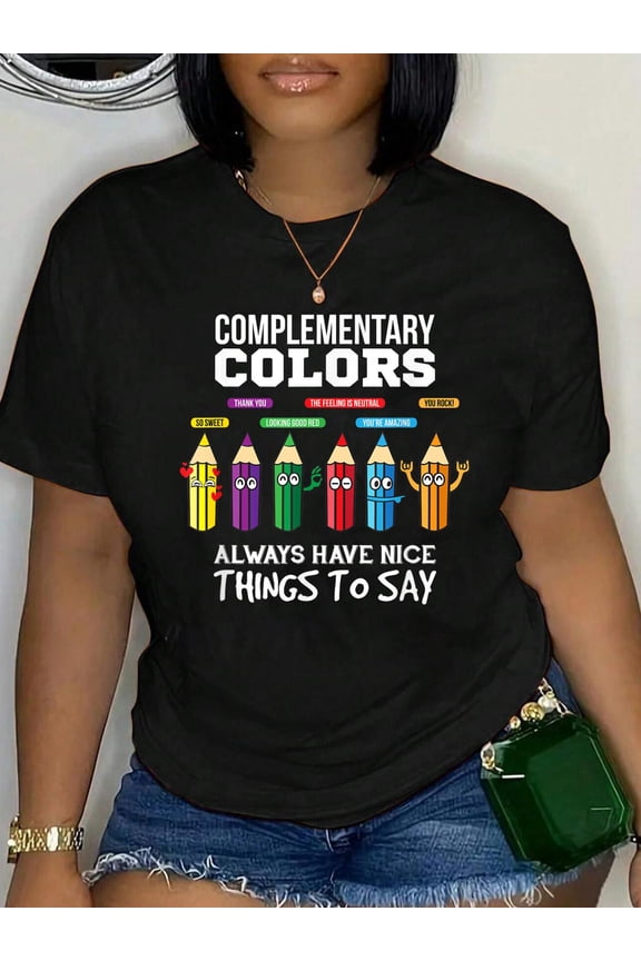 Complementary Colors Pun Artist Art Teacher Relaxed Fit Classic Comfort Cotton T-Shirt Women's Men's Graphic Tee Crew Neck summer vacation Tops