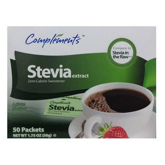 Complements Stevia Raw Sweetener, 1.75 Oz, 50 Ct