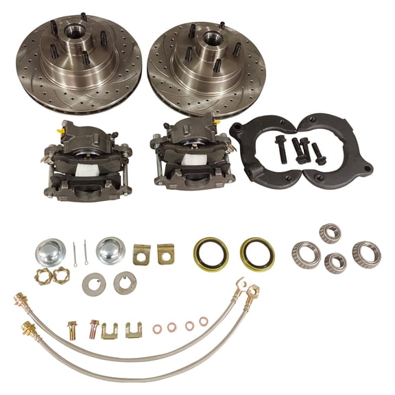 Complete 11" Disc Brake Conversion Kit, Compatible with 1974-1978 Ford Mustang II, For 1974-1980 Pinto Mercury Bobcat, 5 x 4-1/2 Bolt Pattern, w/Rotors Calipers Hoses