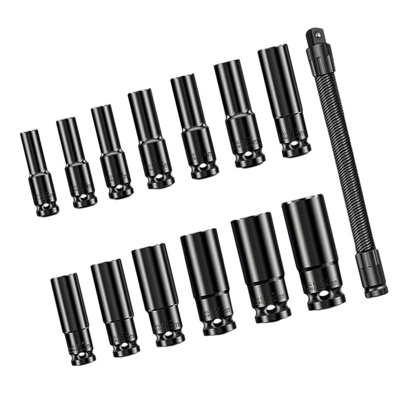 Complete 14 In 1 High Strength Socket Set With Bendable 250Mm Extension For Tight Spaces And Hard To Reach Areas