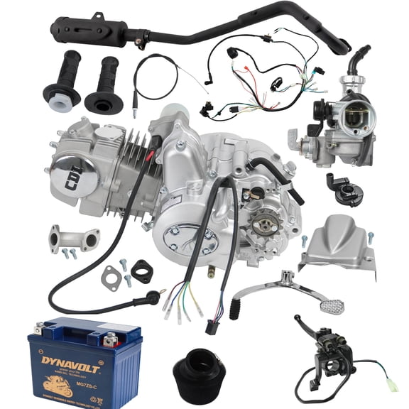 Complete 140cc Engine Motor Kit Semi Auto Electric Start 4-Stroke Motor 3 Speed with Reverse with Wiring & Exhaust & 12V Battery for Upgrade 50-125cc ATV Quad Go Kart Buggy Golf Cart 4 Wheeler