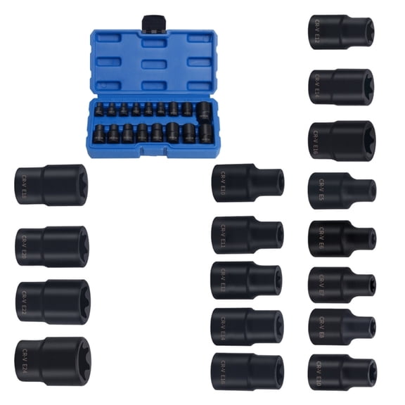 Complete 17Piece E Type Socket Set Hand Tool 1/2" 3/8" Drive E5-E24 Repair Tool
