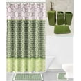 thumbnail image 1 of Complete 19 pc Bathroom Set Diamond Green White Washable Rubber Backing Anti Slip Includes 2 Bath Rug/Mat + 1 Shower Curtain + 12 pc Rings Covered + 4 Accesories Ceramic, 1 of 2