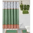 thumbnail image 1 of Complete 19 pc Bathroom Set Diamond Sage Washable Rubber Backing Anti Slip Includes 2 Bath Rug/Mat + 1 Shower Curtain + 12 pc Rings Covered + 4 Accesories Ceramic, 1 of 2