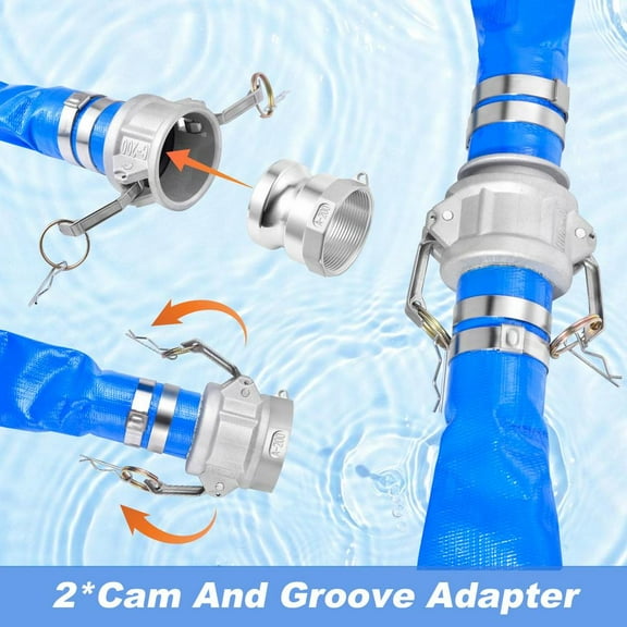 Complete 2 Inch Suction Hose Pump Kit - 65Ft Discharge Tube, 20Ft Suction Hose, Strainer & Cam Groove Adapter