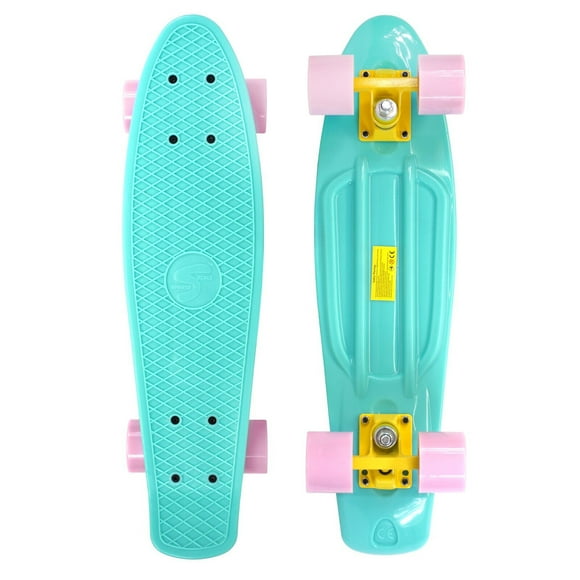 Complete 27 inch Skateboard Plastic Mini Retro Style Cruiser, Turquoise