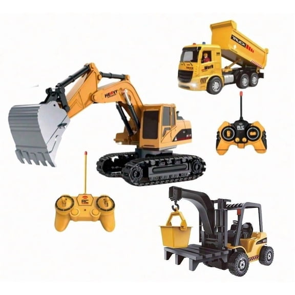 Complete 3-In-1 Remote Control Construction Fleet Toy Set – Rechargeable Excavator, Crane And Dump Truck With Realistic Movement & Play Experience