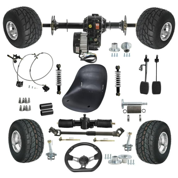 Complete 30" Rear Axle Kit & 5" Racing Wheels & 48V 1000W Motor Differential Kit & Go Cart Seat & Steering Assembly Kit For DIY Electric Vehicles Go Kart Drift Trike ATV Quad Golf Cart Buggy
