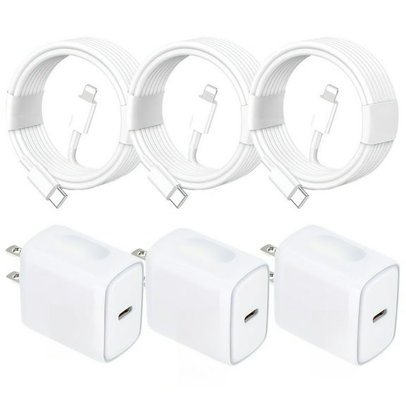 Complete 30W PD Charging Solution: 3-Pack Set with 1m Cables - Powerful Adapter for Home, Office, Travel