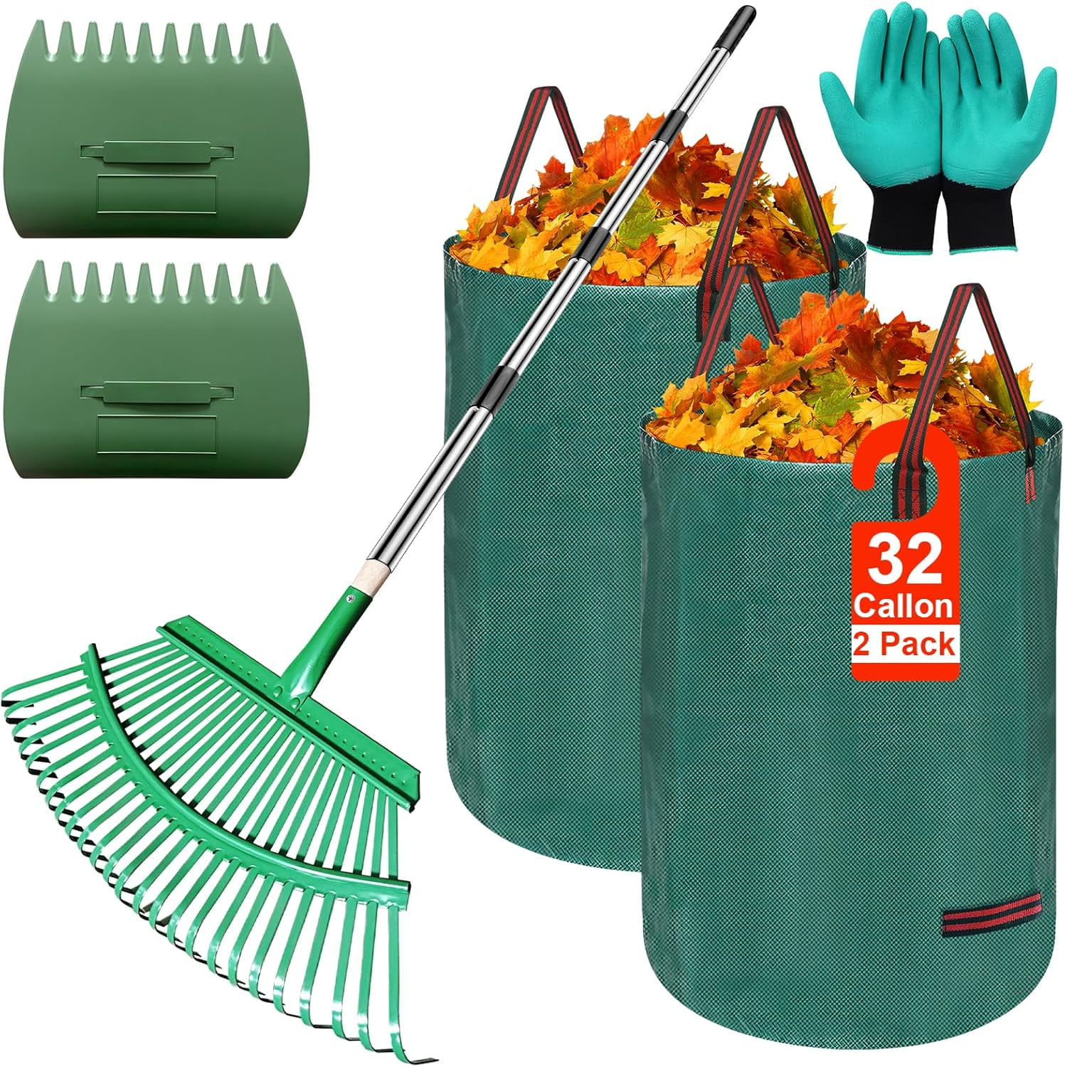 Complete 32 - Gallon 2 - Pack Yard Cleanup Bundle: Rake & Gloves ...