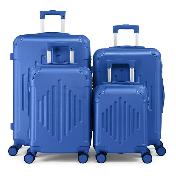 Deep Blue 4-Piece ABS Diamond Pattern Luggage Set | 16"-28" Suitcases with Reinforced Corners & Spinner Wheels | Travel & Dorm Essential