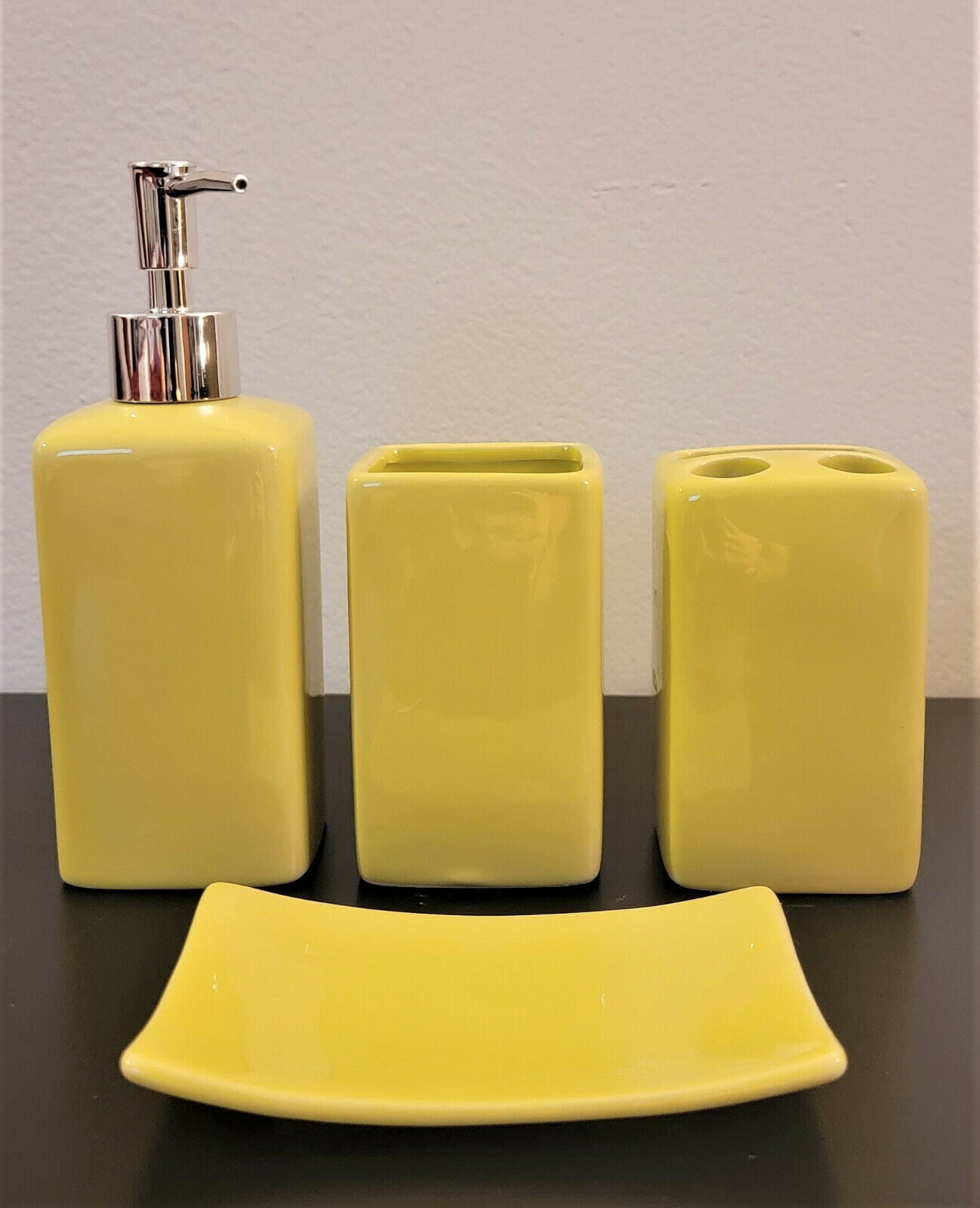 Yellow Mustard Bathroom Accessory Set - 4 Pieces - Fashionable & Practical